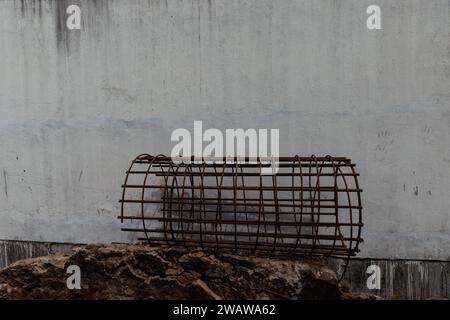 Sheets of strong reinforcement mesh of different sizes in stock for sale.  Stock Photo