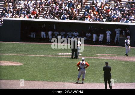 SAN FRANCISCO, CA - MAY 30:  General view as third baseman Gene Freese #12 of the Cincinnati Reds stands at his position during an MLB game against the San Francisco Giants on May 30, 1961 at Candlestick Park in San Francisco, California. (Photo by Hy Peskin) *** Local Caption *** Gene Freese Stock Photo