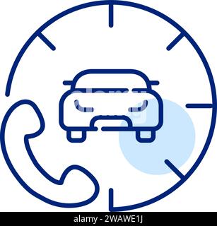 Roadside assistance rental car service. Car and phone. Pixel perfect, editable stroke icon Stock Vector