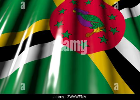 pretty shiny - looks like plastic flag of Dominica with large folds lying diagonal - any celebration flag 3d illustration Stock Photo