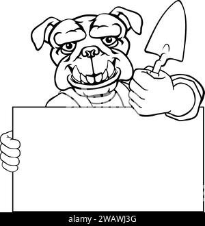 Bricklayer Bulldog Dog Trowel Tool Handyman Mascot Stock Vector