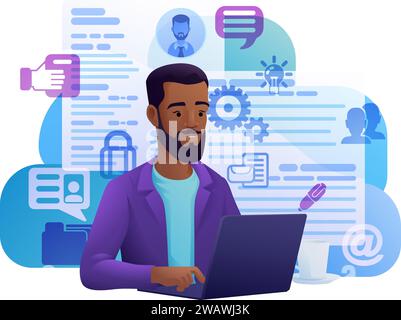 Resume Person Laptop Online Recruitment Search Stock Vector