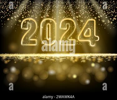 2024 Happy New Year shining light sparkles background Stock Vector