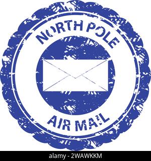 North pole air mail rubber stamp santa delivery. Vector of christmas letter postage, north postmark by claus mail illustration Stock Vector