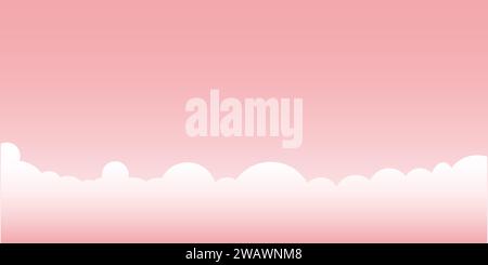 Clouds wide border on pink background. Panorama for banner, template. Vector illustration Stock Vector