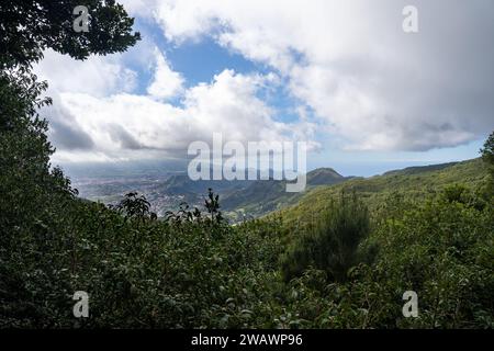 View from Mirador Cruz del Carmen over Anaga Mountains and Lagunera Vega Stock Photo