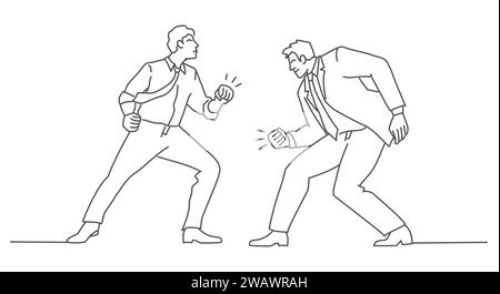 Fight between businessmen, controversy or difference opinion, disagree, confrontation or rivalry fighting concept. Hand drawn vector illustration. Bla Stock Vector