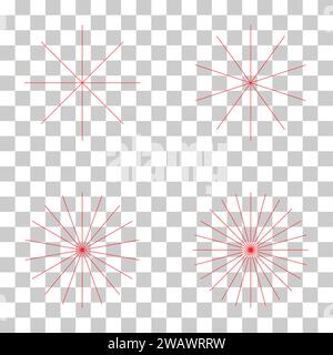 Set of converging radiating lines burst icon, geometric sunburst element, sun shape vector illustration . Stock Vector