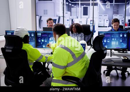 Engineer Operators Using Scada System At Industrial Plant Stock Photo
