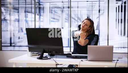 Stretch Exercise Workout At Office Business Desk Stock Photo
