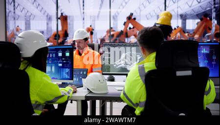 Engineer Doing 3D CAD Model Design On Computer At Factory Stock Photo