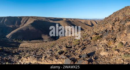 Evening mood, hilly landscape near Agdz, Morocco Stock Photo