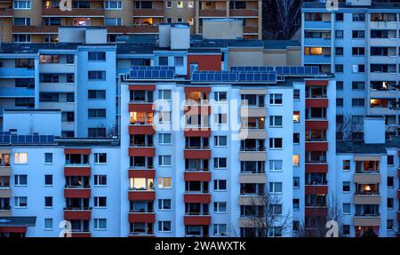 View of houses in Gropiusstadt. The rise in rents in German cities has increased again in the past year, Berlin, 16.01.2023 Stock Photo