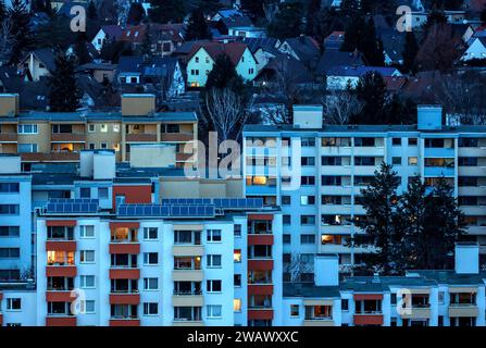 View of tower blocks and apartment blocks in the Neukoelln district of Berlin. The rise in rents in German cities has increased again in the past Stock Photo