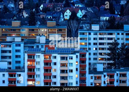 View of tower blocks and apartment blocks in the Neukoelln district of Berlin. The rise in rents in German cities has increased again in the past Stock Photo