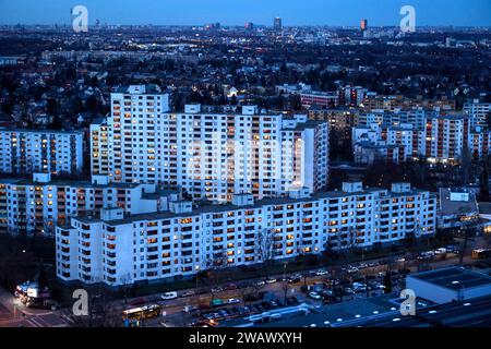 View of tower blocks and apartment blocks in the Neukoelln district of Berlin. The rise in rents in German cities has increased again in the past Stock Photo