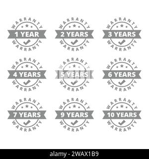 Warranty year vector label set. 1,3,5 years guarantee circle labels. Stock Vector