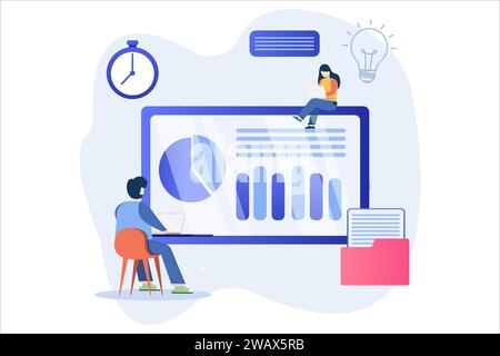 Task Manager flat design. Effective time management, save time, teamwork, planning training activities, organization, working time. Stock Vector