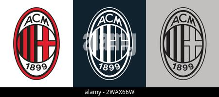 AC Milan Color Black and White 3 Style Logo Italian professional football club, Vector Illustration Abstract image Stock Vector