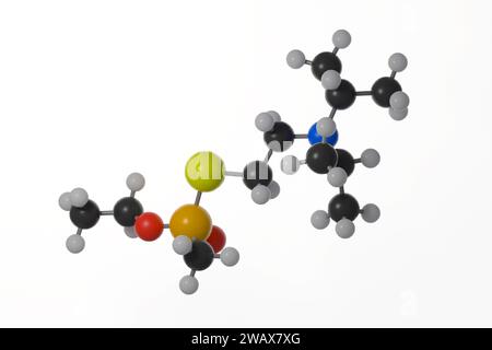 Ball and stick model of vx molecule, against a white background Stock Photo