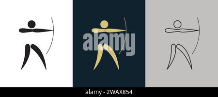 Archery ARC Symbol pictogram on Color Black and White 3 Style Logo Summer Olympic Event icon Vector Illustration Abstract Editable image Stock Vector
