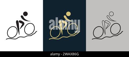 Cycling Mountain Bike MTB Symbol pictogram on Color Black and White 3 Style Logo Summer Sport Event icon Vector Illustration Abstract Editable image Stock Vector