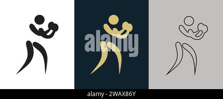 Boxing BOX Symbol pictogram on Color Black and White 3 Style Logo Summer Sport Event icon Vector Illustration Abstract Editable image Stock Vector