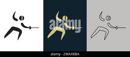 Fencing FEN Symbol pictogram on Color Black and White 3 Style Logo Summer Sport Event icon Vector Illustration Abstract Editable image Stock Vector