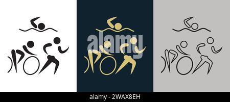 Triathlon TRI Symbol pictogram on Color Black and White 3 Style Logo Summer Sport Event icon Vector Illustration Abstract Editable image Stock Vector