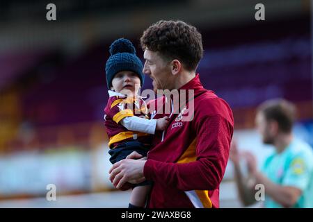 The University of Bradford Stadium, Bradford, England - 6th January 2024 Richard Smallwood (6) of Bradford City  - before the game Bradford City v Crawley Town, Sky Bet League Two,  2023/24, The University of Bradford Stadium, Bradford, England - 6th January 2024 Credit: Mathew Marsden/WhiteRosePhotos/Alamy Live News Stock Photo