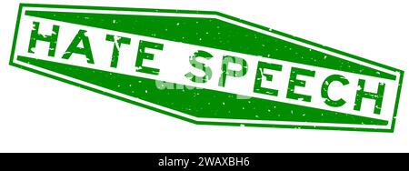 Grunge green hate speech word hexagon rubber seal stamp on white background Stock Vector