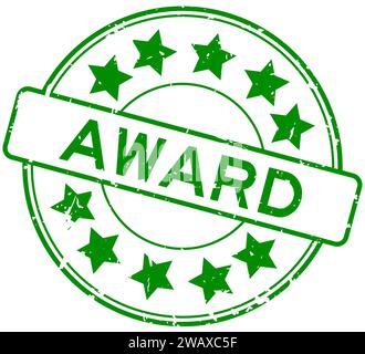 Grunge green award word with star icon round rubber seal stamp on white background Stock Vector