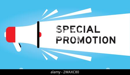 Color megaphone icon with word special promotion in white banner on blue background Stock Vector