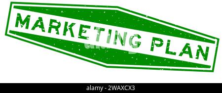 Grunge green marketing plan word hexagon rubber seal stamp on white background Stock Vector