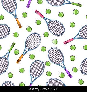 Tennis rackets and balls seamless pattern. Professional sports accessories, repeated elements, game equipment. Decor textile, wrapping paper Stock Vector
