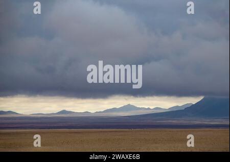 Dark Rain Clouds over the thirsty Sperrgebeit near Garub, Aus. Stock Photo
