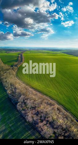 Drone view over Erkesia, old border defence bank in South East Bulgaria. It was build in the 8-th century by the time of Bulgarian Khan Tervel, for pr Stock Photo