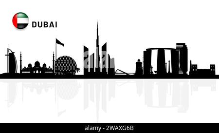 New city Dubai skyline, UAE Urban cityscape, United Arab Emirates skyscraper buildings vector silhouette. vector illustrator Stock Vector