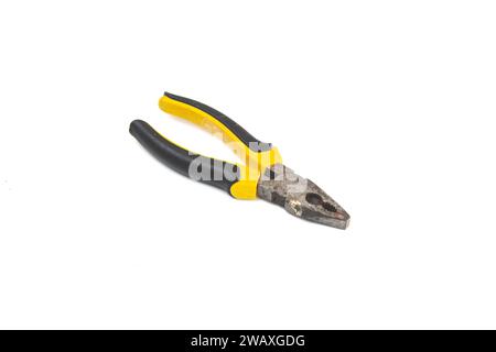 A photo of a pair of Stanley STHT0-74455 180mm Diagonal Cutting Control Grip Pliers on a white surface. Stock Photo