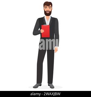 Elegant businessman with clipboard. Confident male company manager cartoon vector illustration Stock Vector