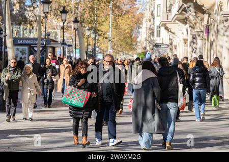 Barcelona, Barcelona, Spain. 7th Jan, 2024. People take advantage of the weekend to shop in the city center during the first day of winter sales in Barcelona. The busiest areas are the Portal del Angel, Paseo de Gracia and Plaza CataluÃ±a. (Credit Image: © Marc Asensio Clupes/ZUMA Press Wire) EDITORIAL USAGE ONLY! Not for Commercial USAGE! Stock Photo