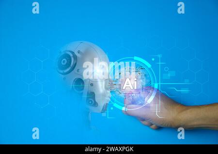 Concepts, development of artificial intelligence and self-learning of artificial intelligence. Stock Photo