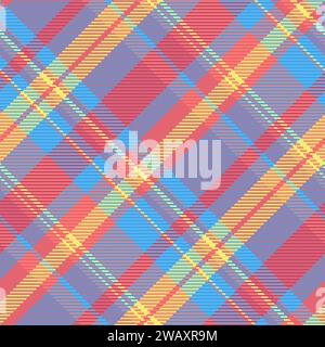 Lumberjack plaid seamless check, soft fabric tartan pattern. Part background texture vector textile in red and cyan color. Stock Vector