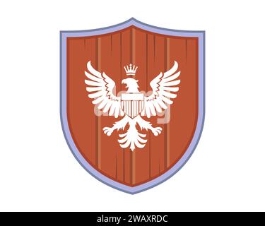 wooden military shield with the coat of arms of an eagle. flat vector illustration. flat vector illustration. Stock Vector