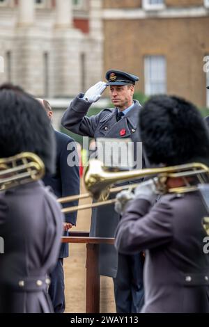 HRH Prince William takes the salute during Remembrance Sunday parade, Horse Guards Parade, London, UK Stock Photo