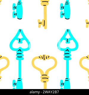 modern retro keys in bright 90s blue and yellow colors. Vector illustration can used for textile, poster, greeting card.  Stock Vector