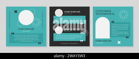 Customer feedback template for social media post. Vector set of square banner or poster template design for client testimonials. Review or rating of products or business services with quote layout. Stock Vector