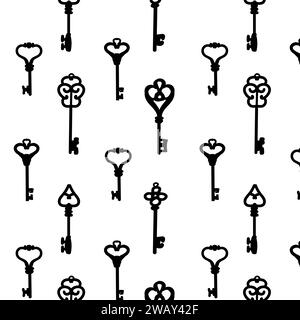 vintage keys in black color background. Vector illustration on white background. Seamless pattern.  Stock Vector