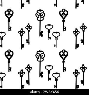 vintage keys background in silhouettes. Vector illustration on white background. Seamless pattern.  Stock Vector