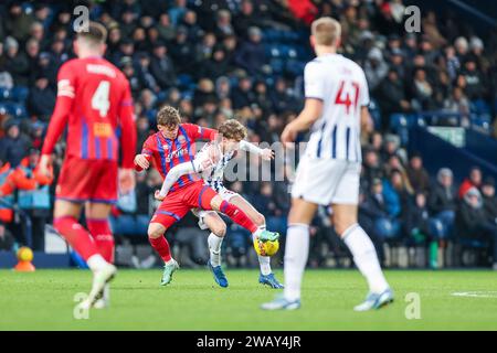 West Bromwich, UK. 07th Jan, 2024. West Bromwich Albion's Harry Whitwell battles for possession during the Emirates FA Cup match between West Bromwich Albion and Aldershot Town at The Hawthorns, West Bromwich, England on 7 January 2024. Photo by Stuart Leggett. Editorial use only, license required for commercial use. No use in betting, games or a single club/league/player publications. Credit: UK Sports Pics Ltd/Alamy Live News Stock Photo